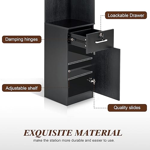 Miniatura 5 de BarberPub Armario de almacenamiento de esquina con puerta y estantes de vidrio para oficina en casa, salón de belleza, spa 3200 (negro)