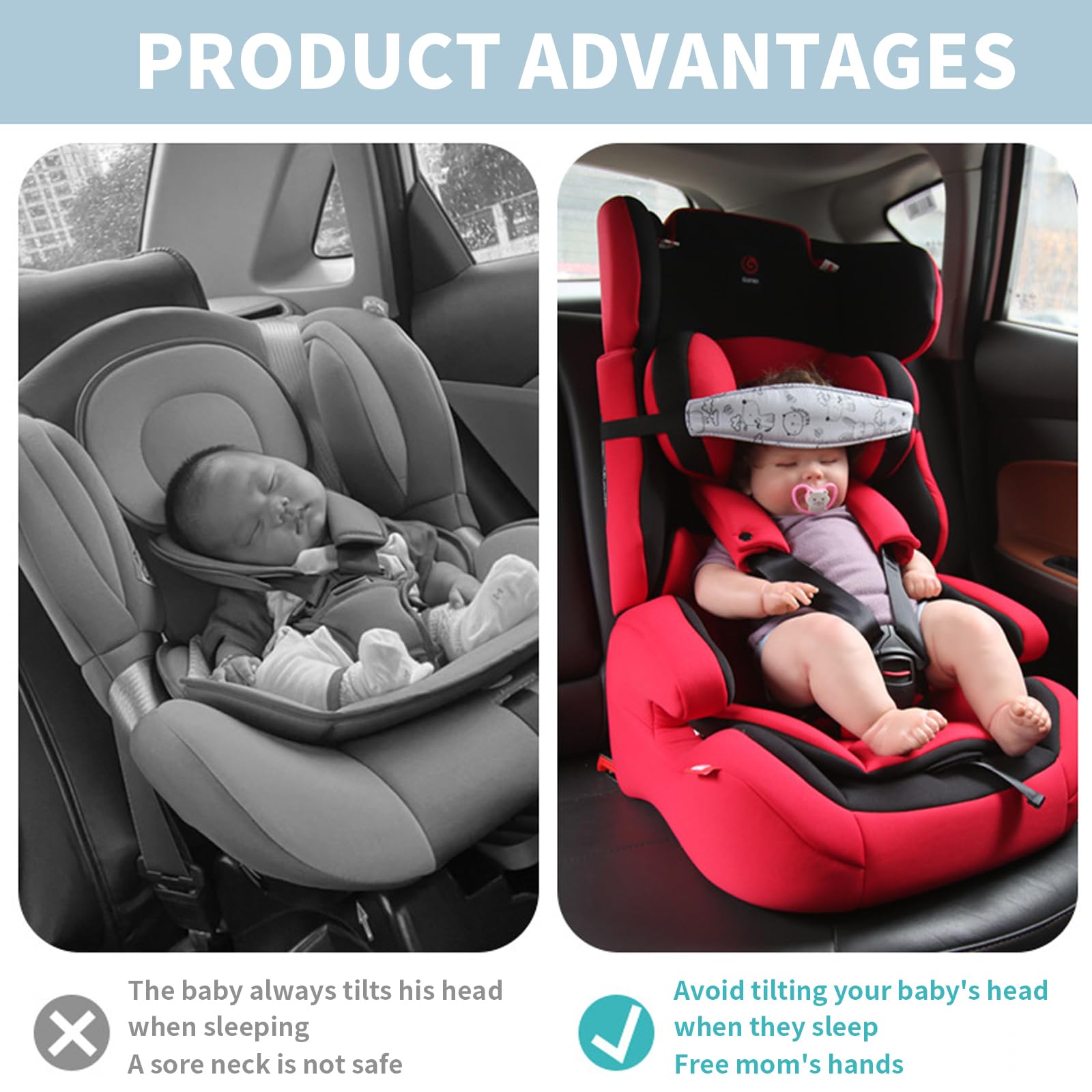 2 soportes para la cabeza del asiento del niño, diadema ajustable para asientos de coche y cochecitos, reposacabezas de coche para niños, algodón transpirable, soporte seguro para dormir para la