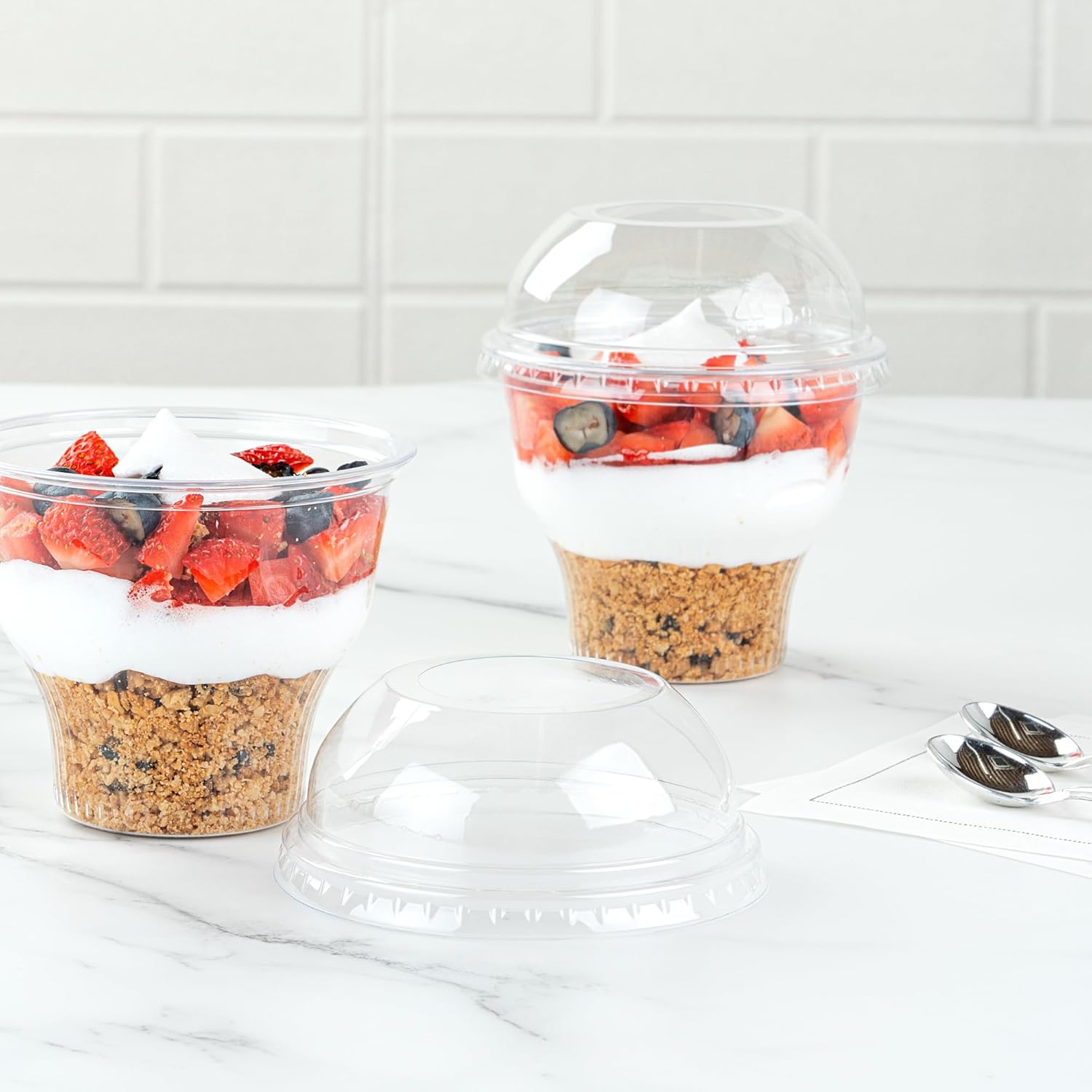 Restaurantware-LIDS ONLY: RW Base 3.9 x 1.6 Inch Dome Lids With Wide Hole, 50 Disposable Transparent Covers - Ice Cream Cups Sold Separately, Sustainable, Clear Plastic Dome Lid, Ideal For Takeaways