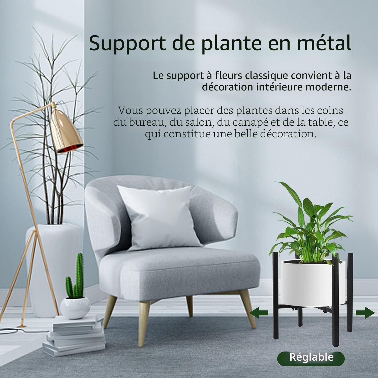 STLOVe Support à Plantes en Métal Dans Un Style Simple Convient aux Intérieurs/Extérieurs, Largeur Réglable Jardin Étagère à Fleurs, Balcons Tabouret Plante-1Pcs(Sauf pour Les Plante et Pots Fleur)