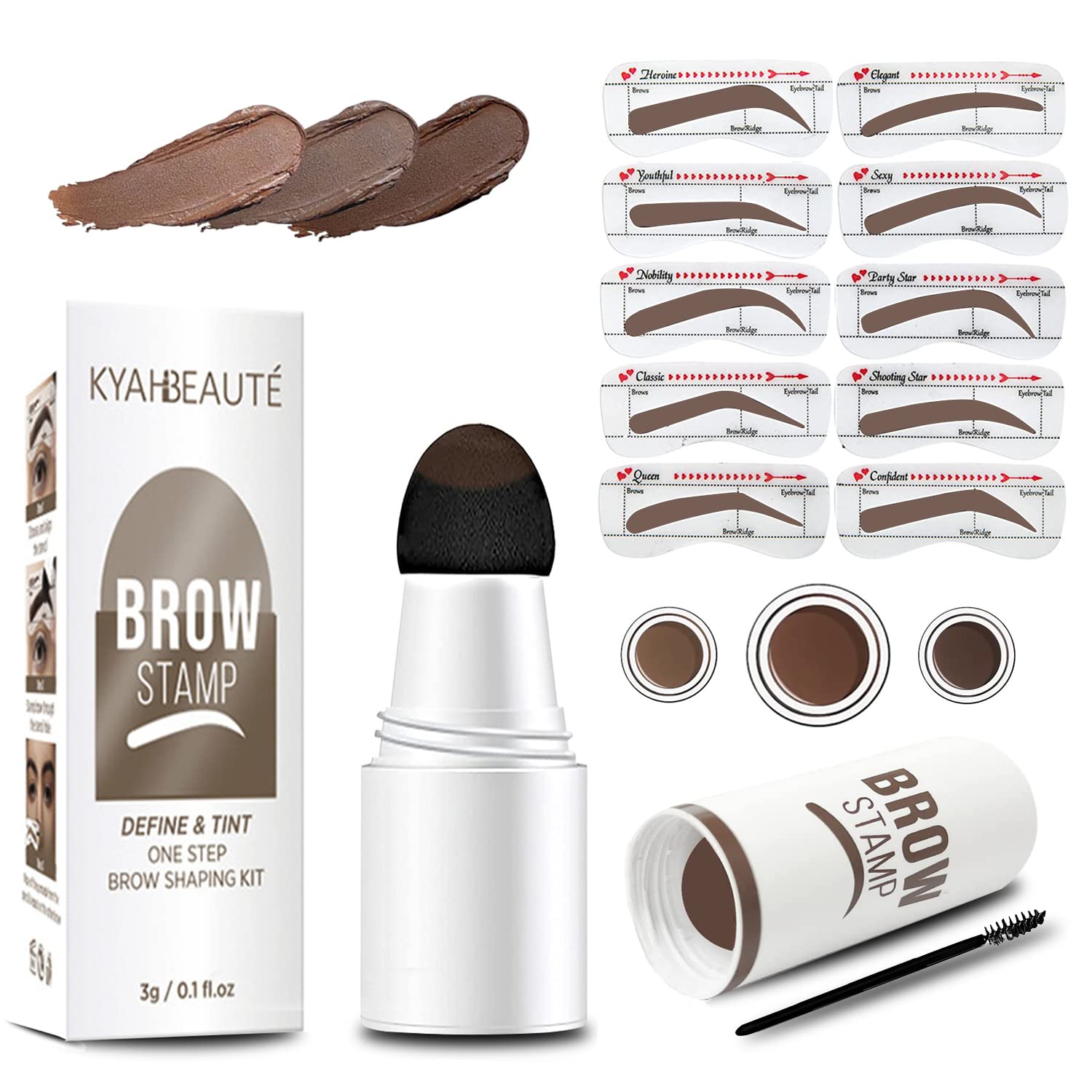 Eyebrow Stamp Stencil Kit, One-Step Vegan Eyebrow Stamp Pomade,Long - Lasting Waterproof - Included Waterproof Eyebrow Stamp and 10 Styles Reusable Shaping Kit for Perfect Eyebrow Makeup
