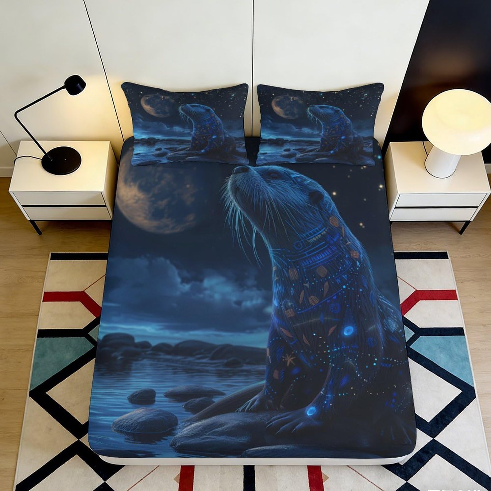 Dhbaneiok Style-9 3D Printed Wolf Moon Night Fitted Sheet Microfiber Non-Slip Bed Cover For Bedroom Dorm Mattress Protection Decor 90X200x25cm