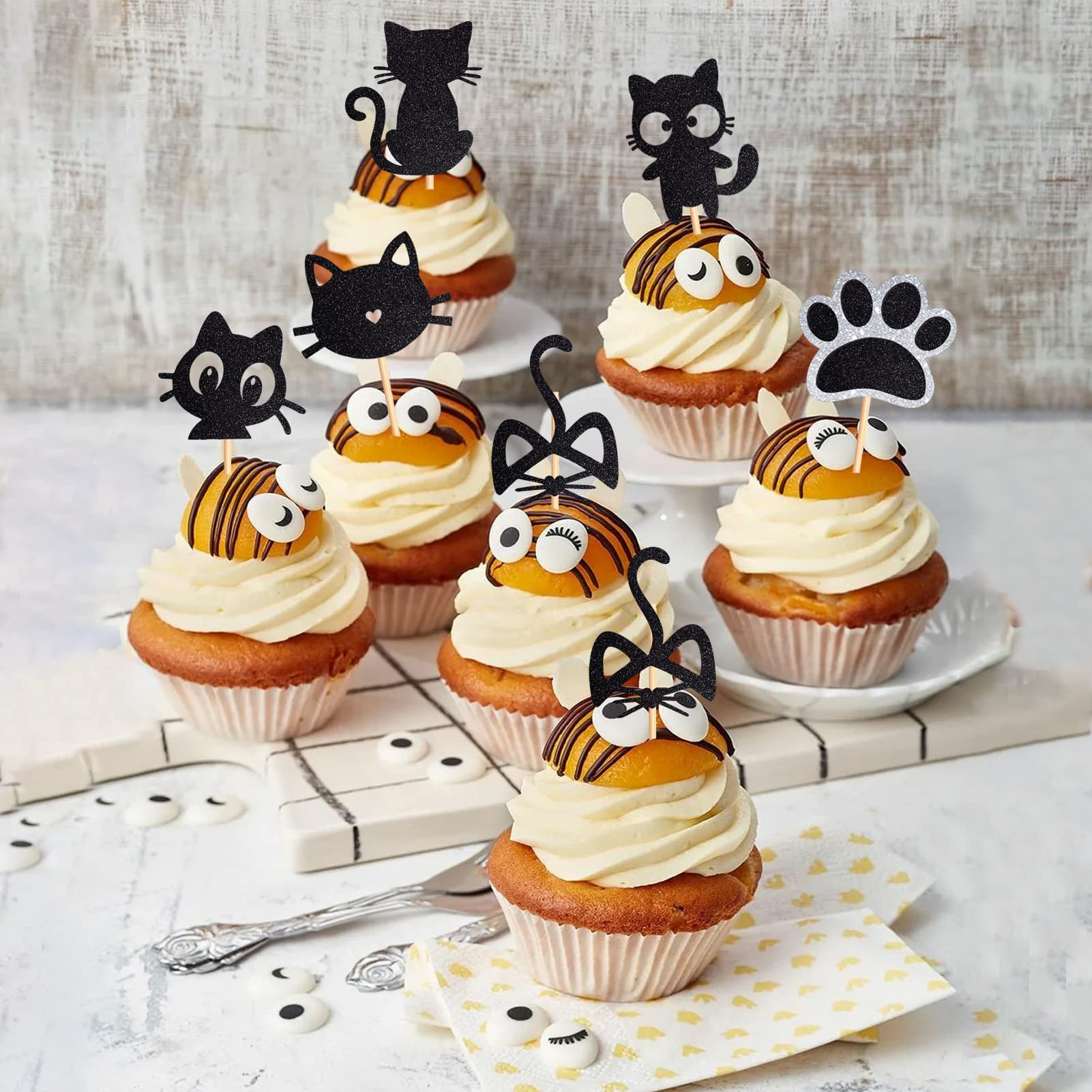 ZHUOWEISM Lot De 24 Décorations De Cupcakes En Forme De Chat à