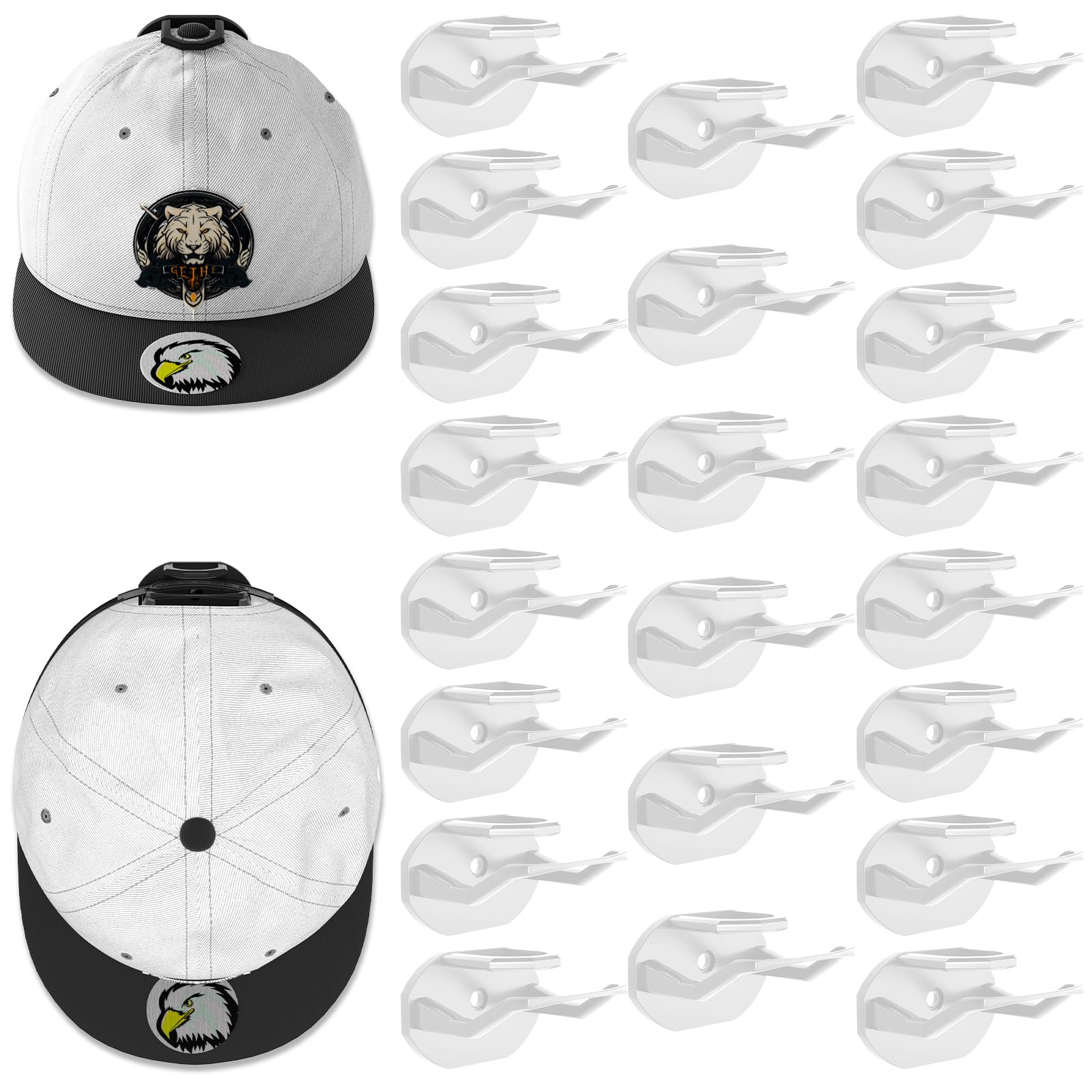 22 Pack Adhesive Hat Hooks for Wall, Super Strong Hat Rack for Baseball Caps, Hat Organizer Display for Home Decor, Hat Hangers Holder for Wall, Door,