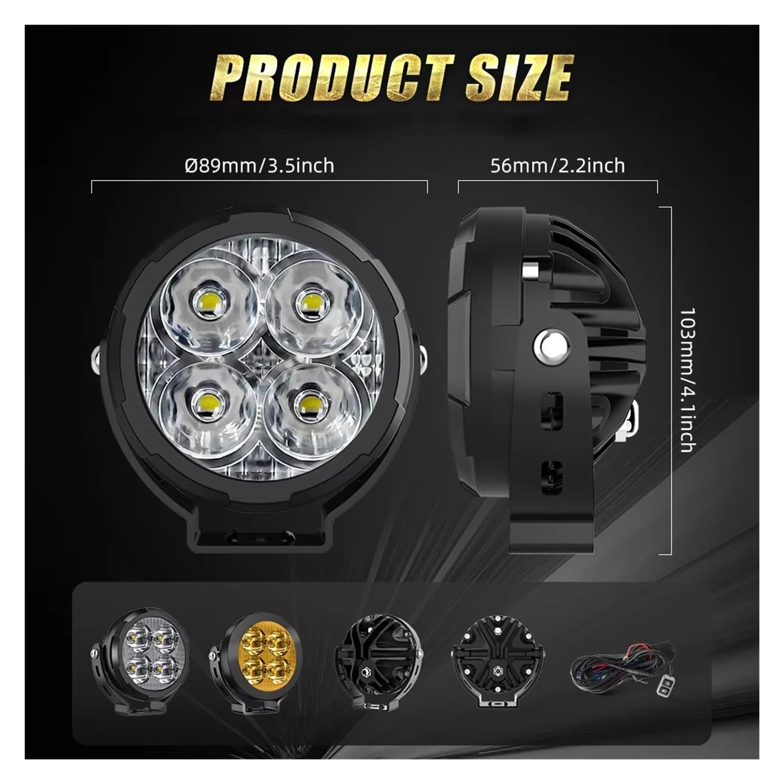 Phare Avant Moto Feux Travail Antibrouillard À LED Stroboscopiques Mark 4 Pouces pour BMW 9-80 V avec Fil LED Phares Avant