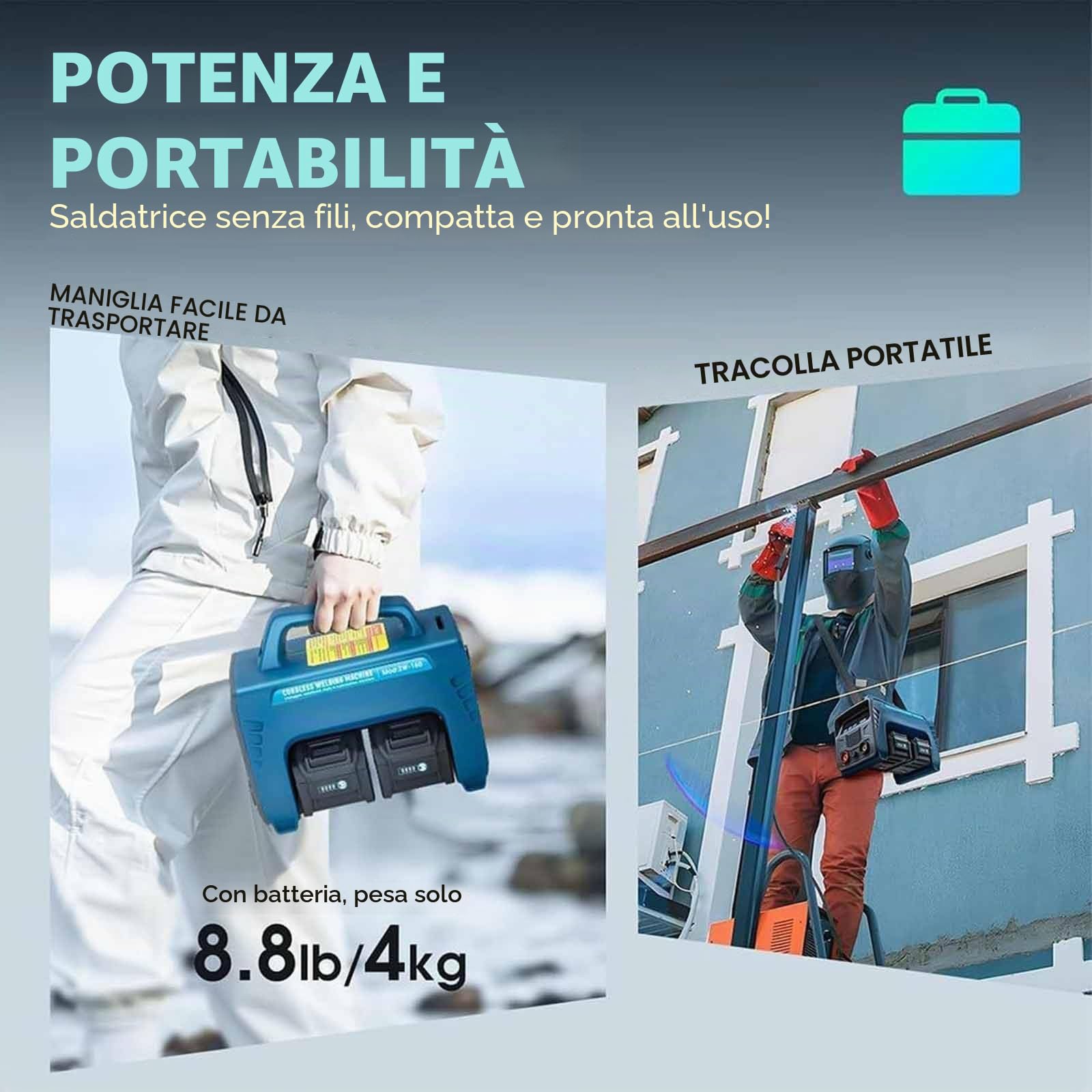Saldatrice a Elettrodo,Saldatrice MMA Portatile Arc 220v 160a, Saldatrice con 4 Batterie 6,0 Ah,Saldatrice Inverter Igbt,Anti-Incollamento con Forza D'arco Ad Avviamento a Caldo