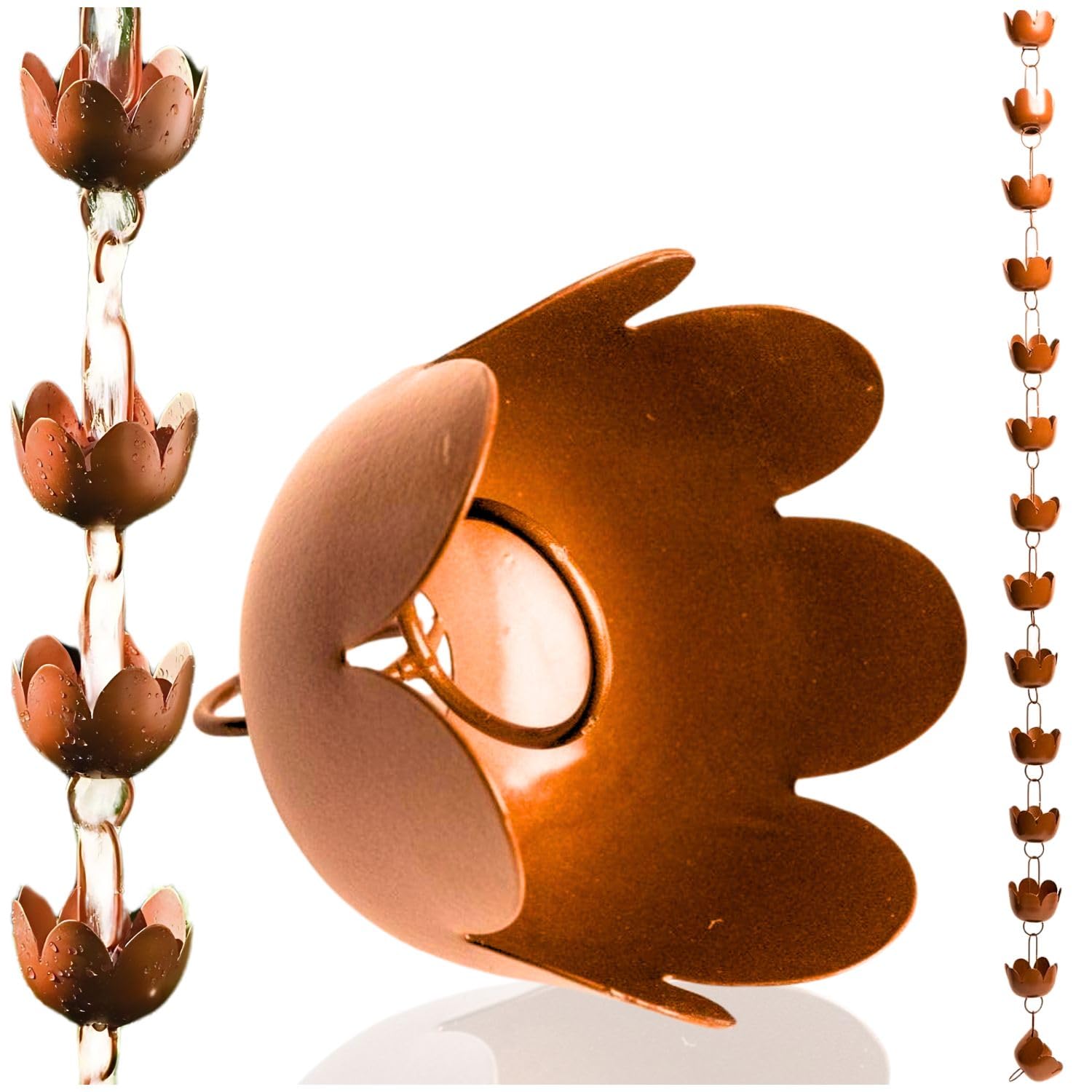 Happy Gardens Copper Flower Rain Chain - Lily Cup Simulated Copper Rain Chains for Downspouts