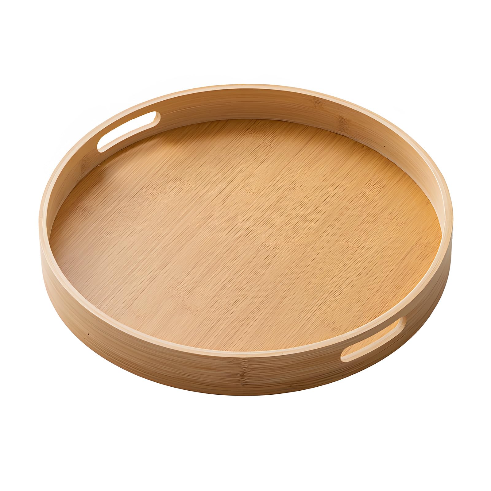 Round Serving Tray, Wooden Tray with Handles, 40 * 40 * 5cm, Tea Tray for Bread, Fruit, Coffee, Milk