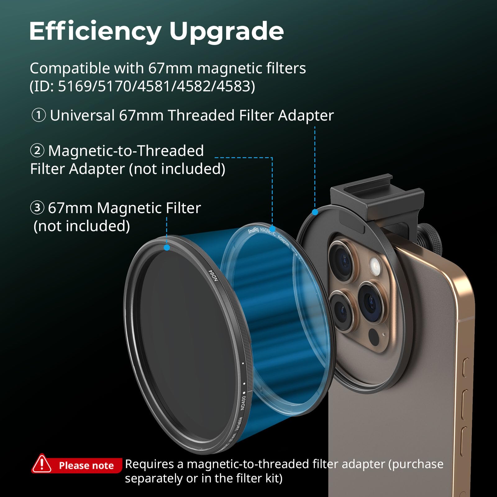 SmallRig Adattatore universale per filtro filettato da 67 mm