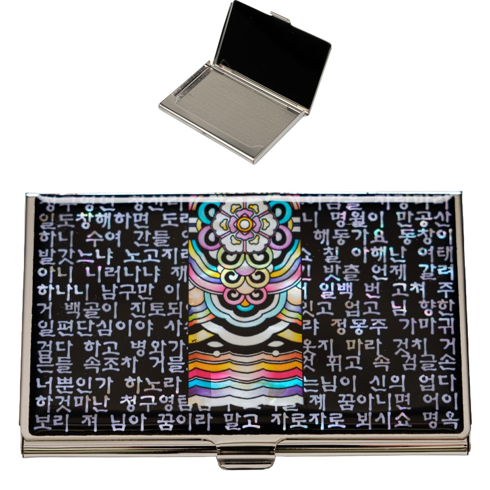 February Mountain Mother of Pearl Business Card Case - Korea Traditional Gifts, Slim Metal Holder for Business & Credit Cards, Pocket-Sized Purse Wallet โ image 1