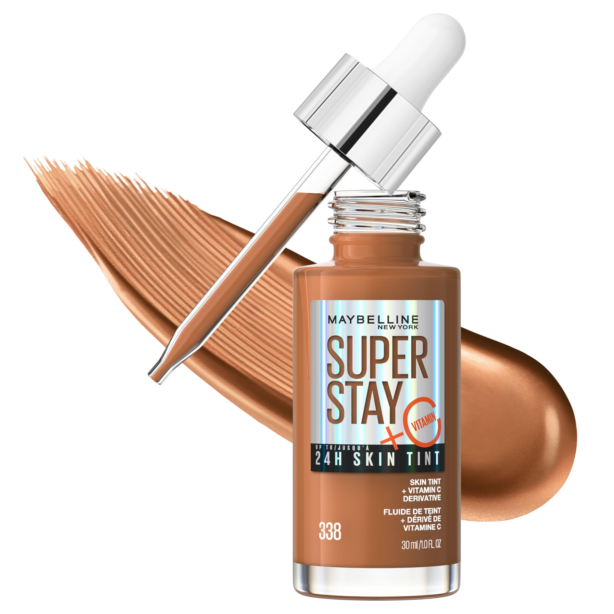 Super Stay Up to 24HR Skin Tint, Radiant Light-to-Medium Coverage Foundation, Makeup Infused With Vitamin C, 338, 1 Count