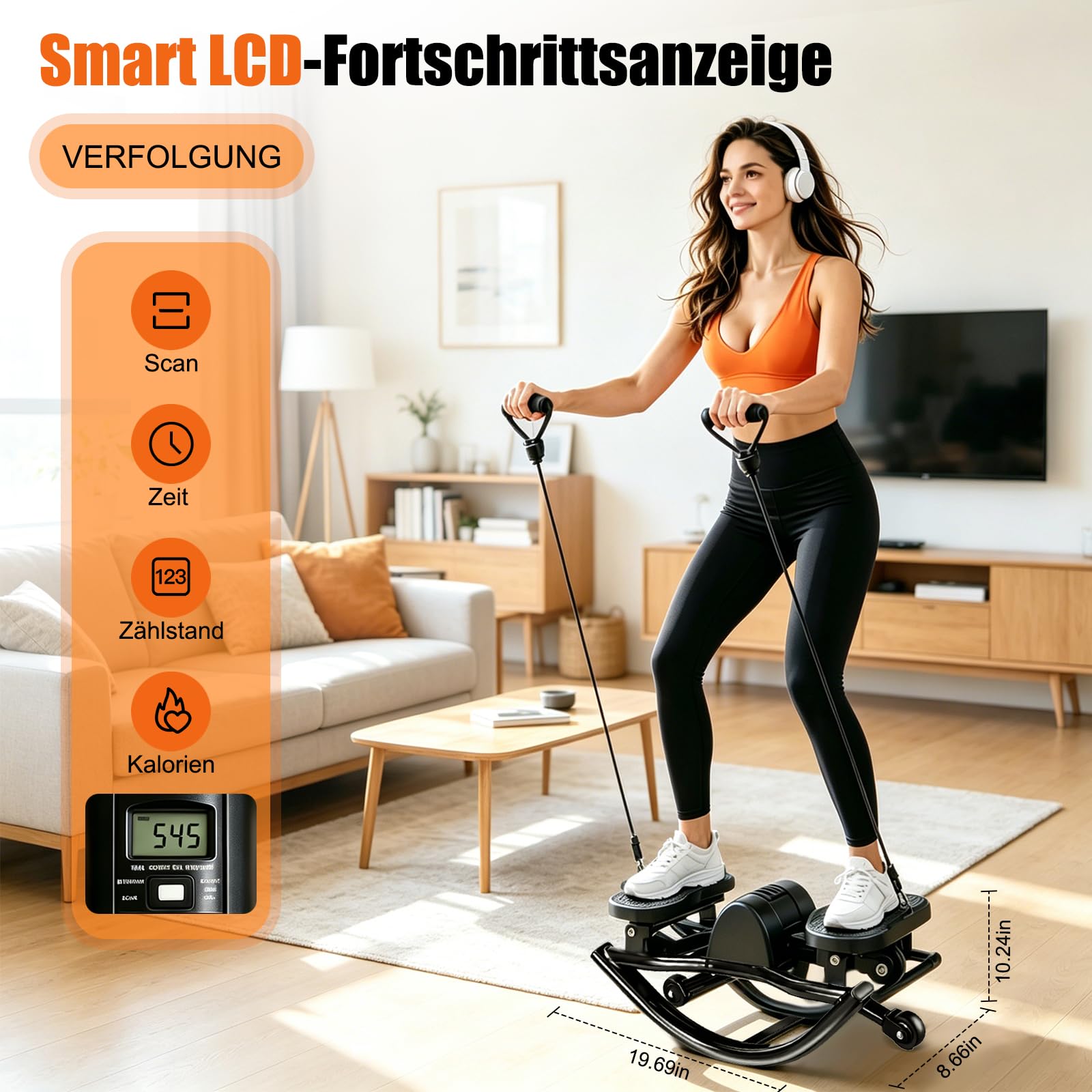 Stepper,Rock Stepper,Mit Power Ropes Sidestepper,fitnessgeräte für zuhause,Trainer bis 200kg,für effektives Bein/Arm/Po Training,Fitnessgerät für Zuhause,Wohnung und Studentenwohnheim