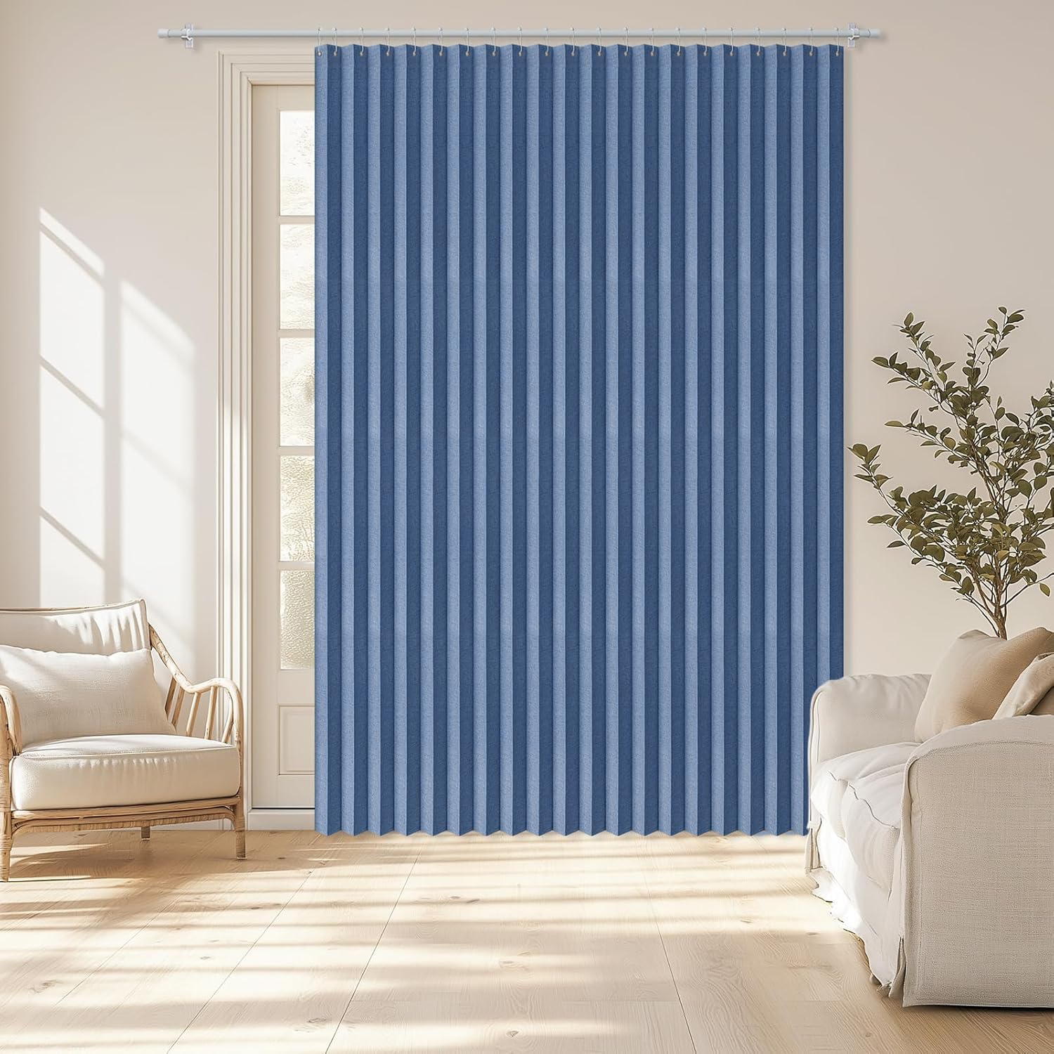Blackout door curtain, folding invisible door curtain for bedroom, living room and room divider-Dark Blue- W140cmxH200cm