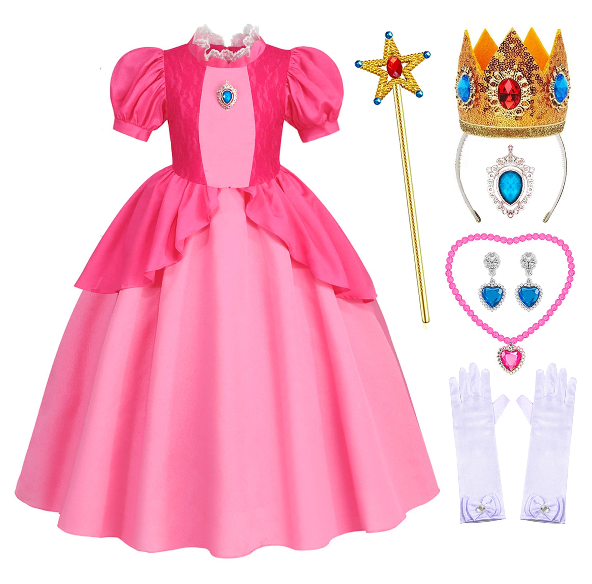 Mecamelon Pink Princess Costume for Girls Halloween Party Dress with Accessories