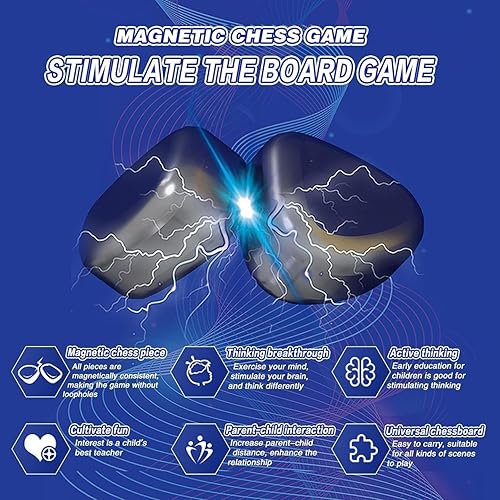 Miniatura 4 de Juego de ajedrez magnético, juego de ajedrez magnético con piedras, juego magnético con cuerda, juego de estrategia con imán de mesa para 2