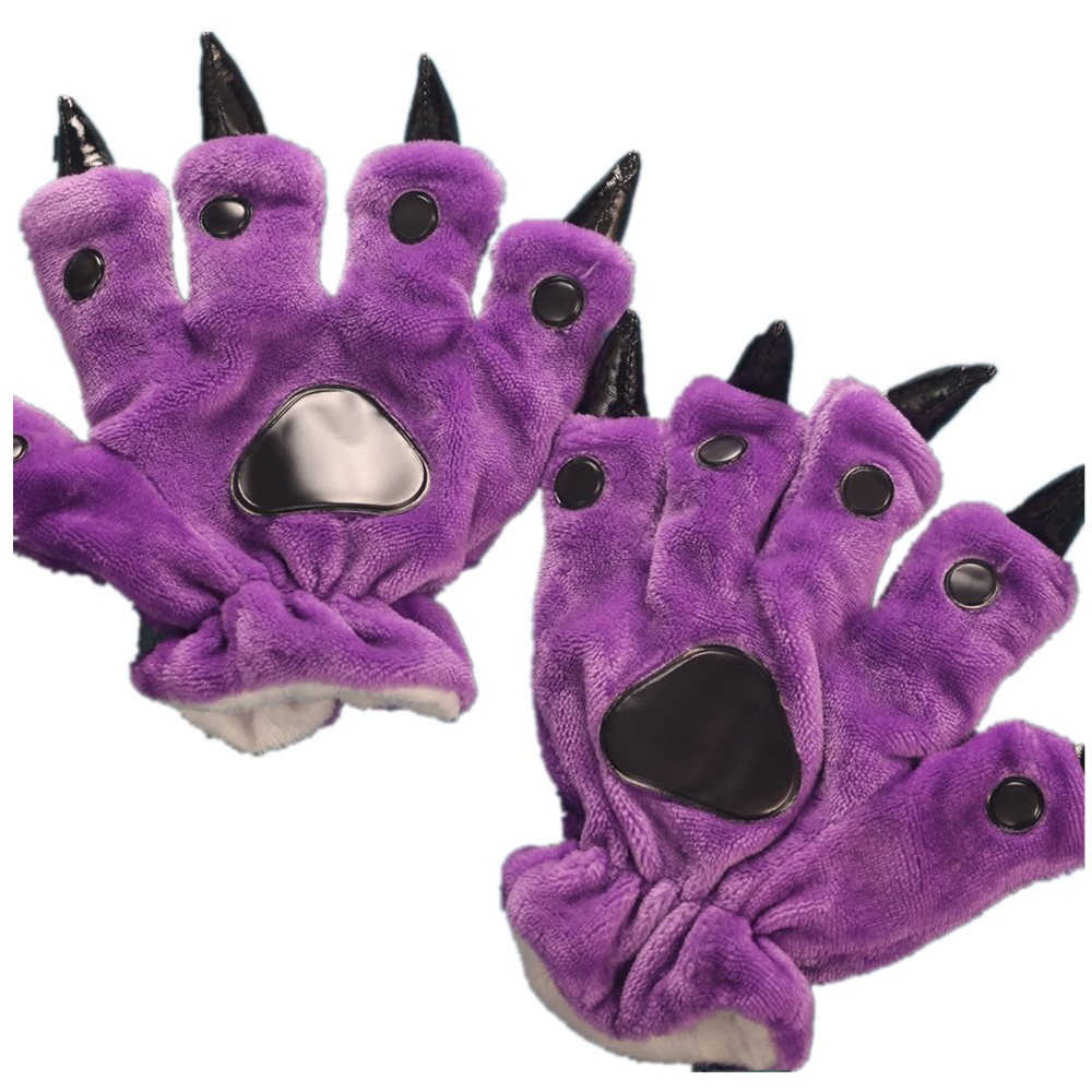 Unisex Paw Claw Winter Finger Gloves for Halloween Costume Purple S