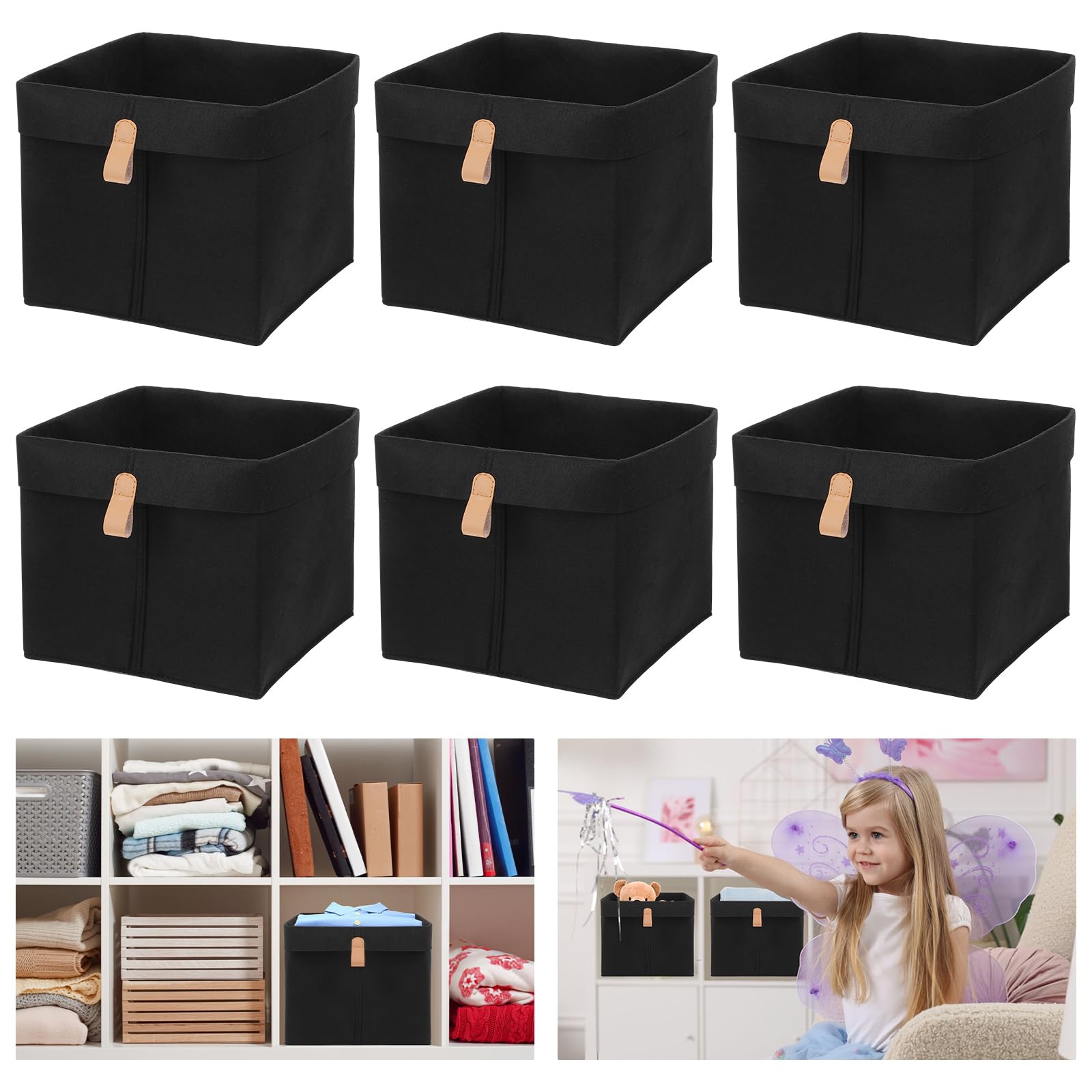 MAQUITA 6 Stück Aufbewahrungswürfel, Stoffwürfel, Aufbewahrungskörbe, 22,9 x 22,9 x 25,4 cm, Stoffwürfel, 12 l, faltbare Stoff-Aufbewahrungskörbe, Organizer für die Organisation von Kleidung