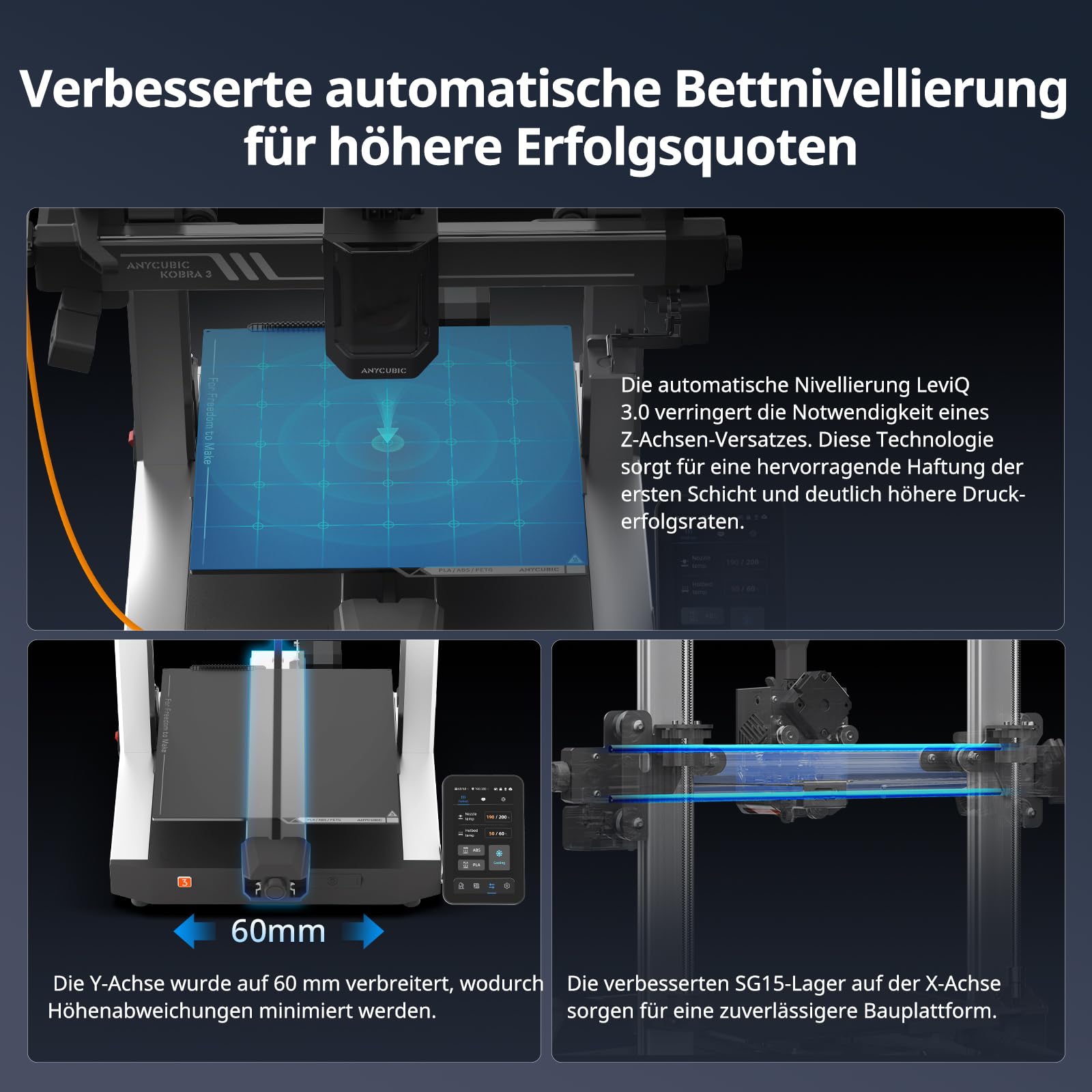 Anycubic Kobra 3 V2 3D Drucker, Verbesserte Düsentechnologie und Auto-Leveling, Mehrfarbendruck über ACE Pro, Druckgröße 255 x 255 x 260 mm
