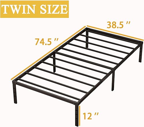 Miniatura 2 de MISAGI Marco de cama de metal individual de 14 pulgadas, no necesita somier, plataforma de metal resistente con configuración sin herramientas,