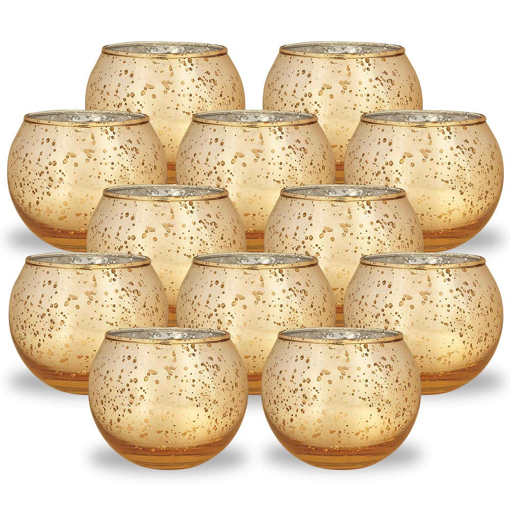 Buy Just Artifacts Round Mercury Glass Votive Candle Holders 2Inch (Speckled Gold, Set of 12