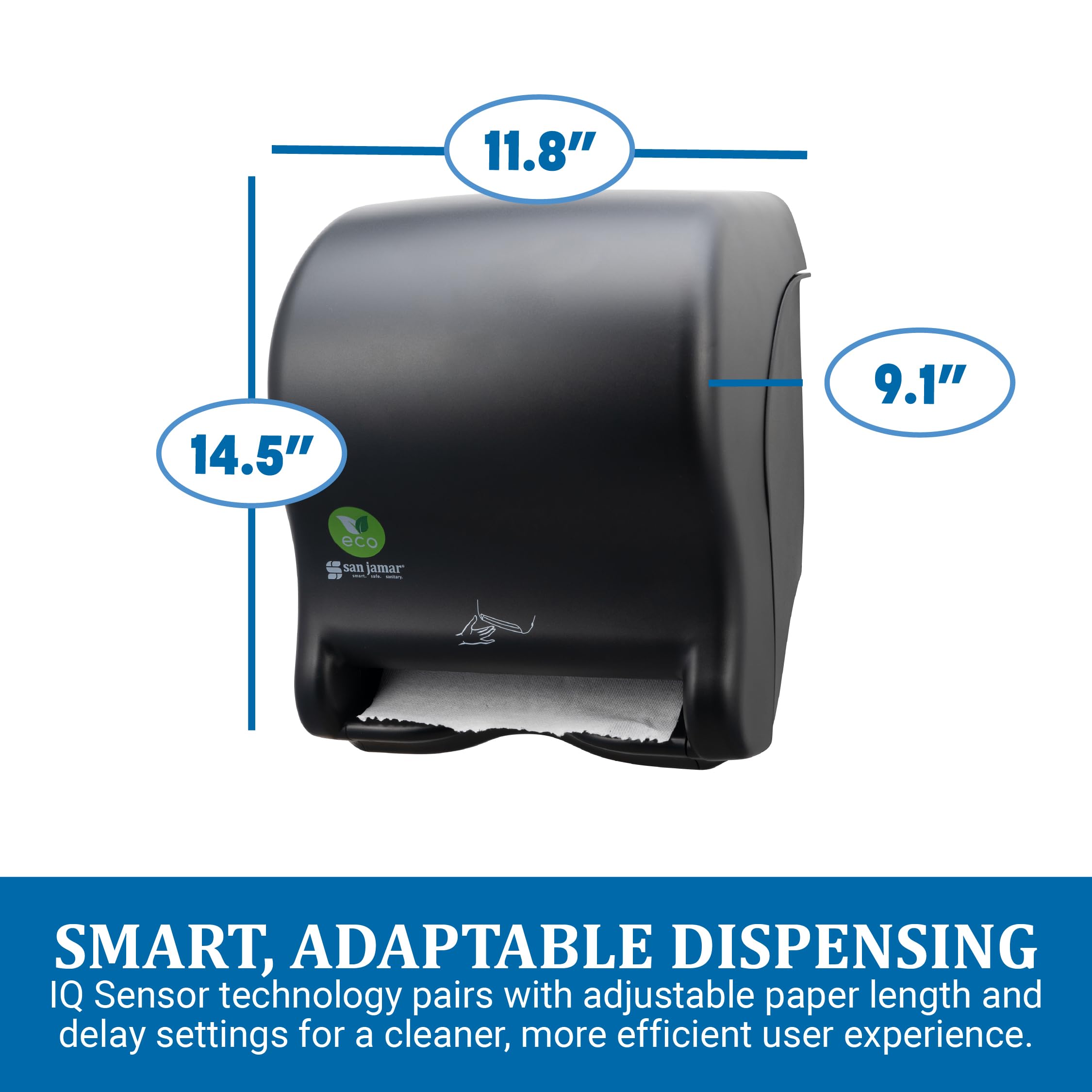 San Jamar Ecologic Smart Essence Dispensador electrónico de Toallas de Papel de plástico Reciclado, Capacidad Universal de Rollo, dispensador montado en la Pared para el hogar y el Negocio Universal,