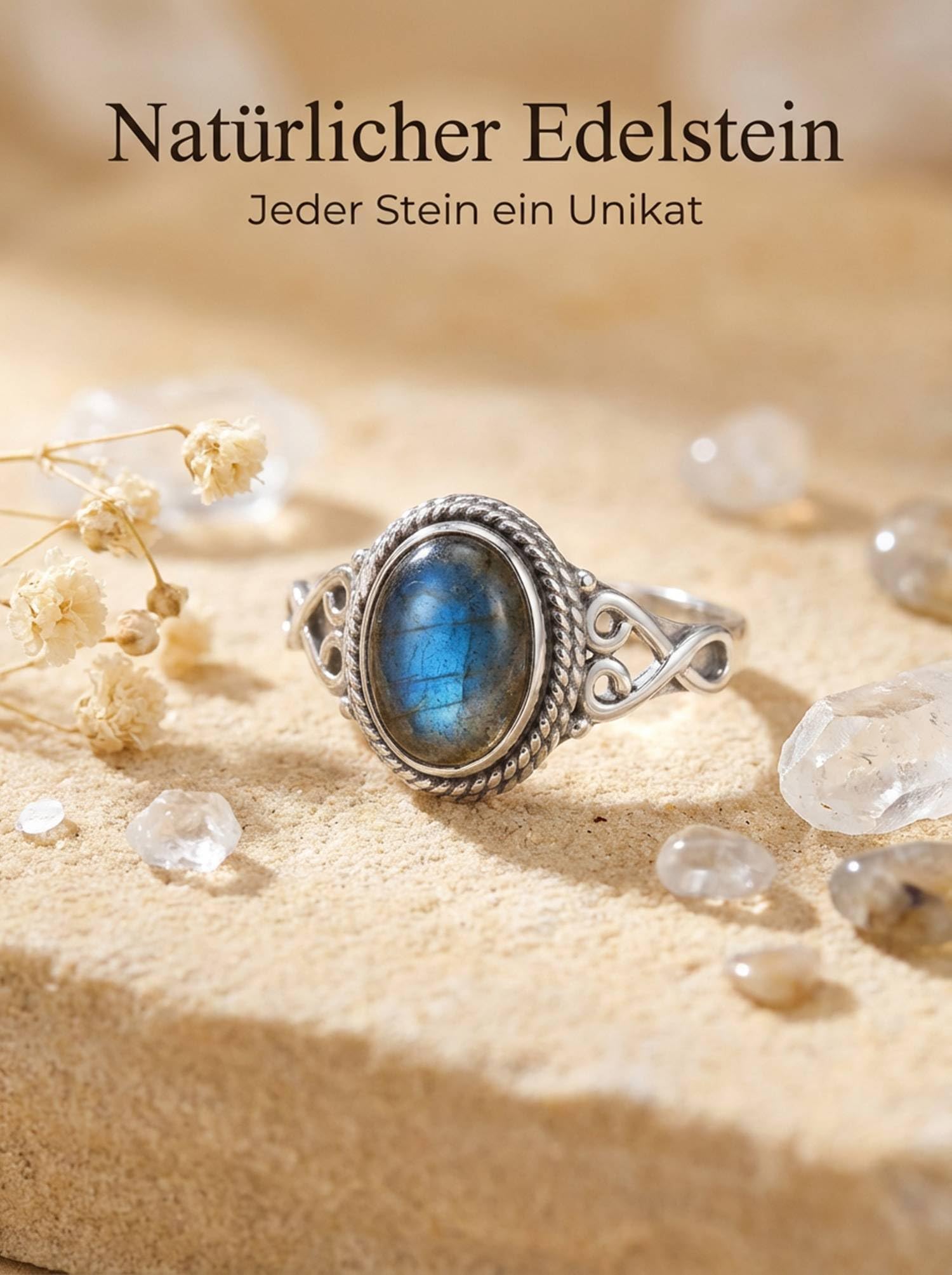 mantraroma Silberring Damen 925 Sterling Silber – ovaler Edelstein Ring, Vintage Statement Ring Schmuck, elegantes Geschenk für Frauen