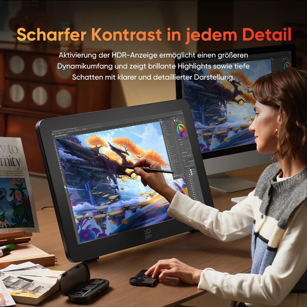 XPPen Artist Pro 27 (Gen 2) 4K UHD Grafiktablett mit Display 26,9 Zoll, 120Hz Zeichentablett für PC mit 16384 Druckstufen X3 Pro Stift, 99% Adobe RGB, Touch-Funktion, Ideal für Professional