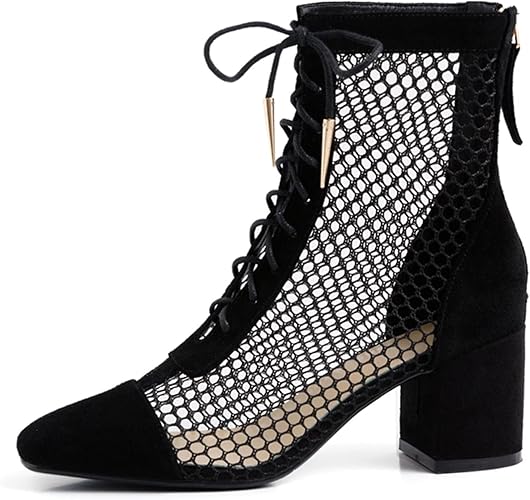 Amazon Hgjh ポインテッドトゥ アンクルブーツ レディース 透かし 通勤 サマーブーツ メッシュ ショートブーツ 太めヒール バックジッパー 8cm 通気 大人 婦人靴 スウェード ハイヒールブーツ ブーツサンダル 春夏ブーツ Hgjh ブーツ ブーティ