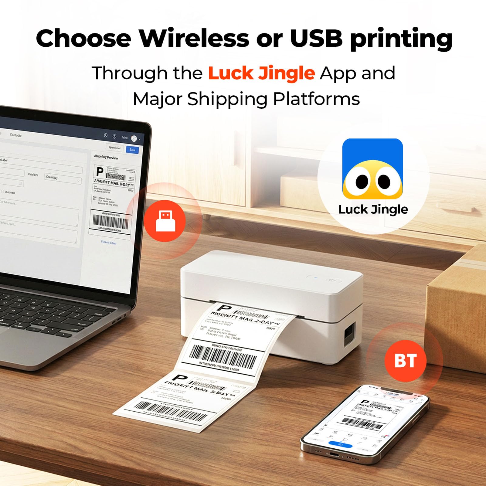 Bisofice Stampante per etichette Bluetooth DHL, stampante per etichette 4 x 6, stampante termica per Shopify, Etsy, UPS, compatibile con iOS, Android, Windows, Mac, bianca