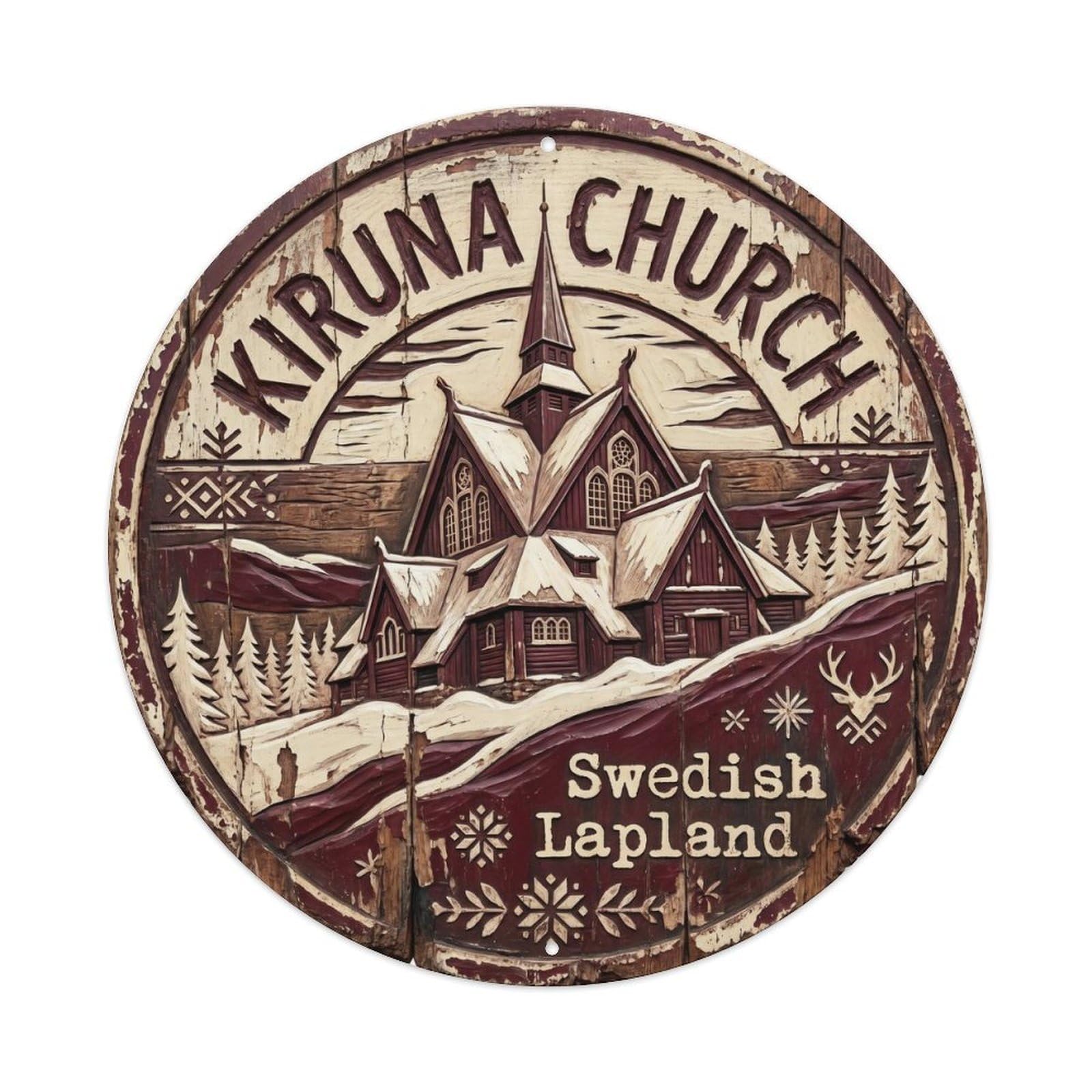 Cmhok Vintage Style Vintage Travel Kiruna Church Sweden Artwork Metal Tin Sign Plaque Wall Decor For Cafe, Club, Garden Round Metal Poster 8X8inch