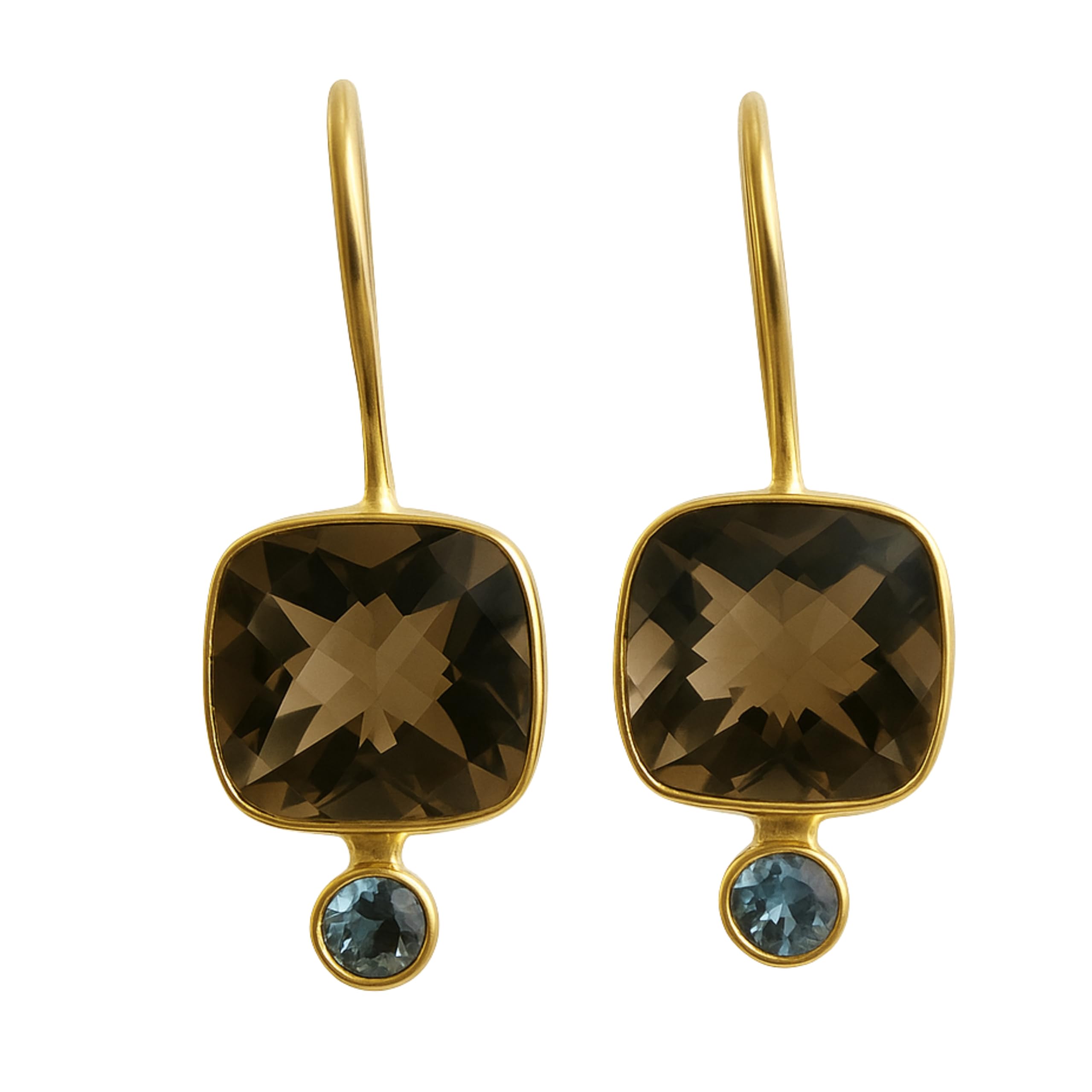 Pendientes de plata de ley 925 con baño de oro y cuarzo ahumado y topacio azul de Londres