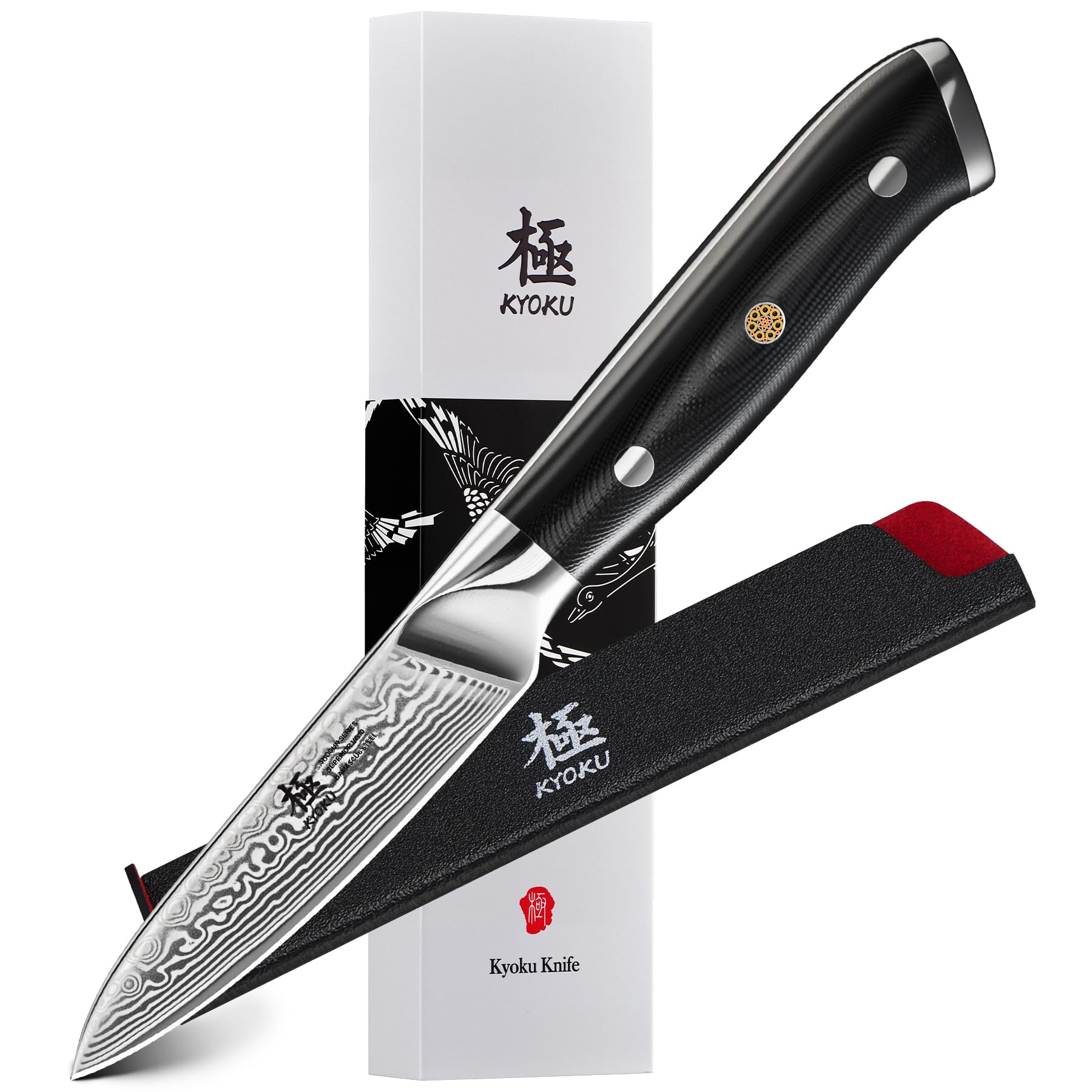 KYOKU Daimyo Series - Japanese VG10 Steel Core Damascus Blade - with Sheath & Case (3.5" Paring Knife)