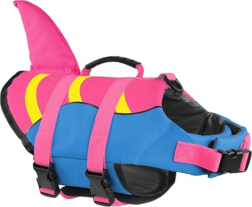 Vista 25 de Chaleco salvavidas para perros de Fragralley Shark, chaleco salvavidas ajustable con aleta de tiburón, adecuado para perros pequeños, medianos