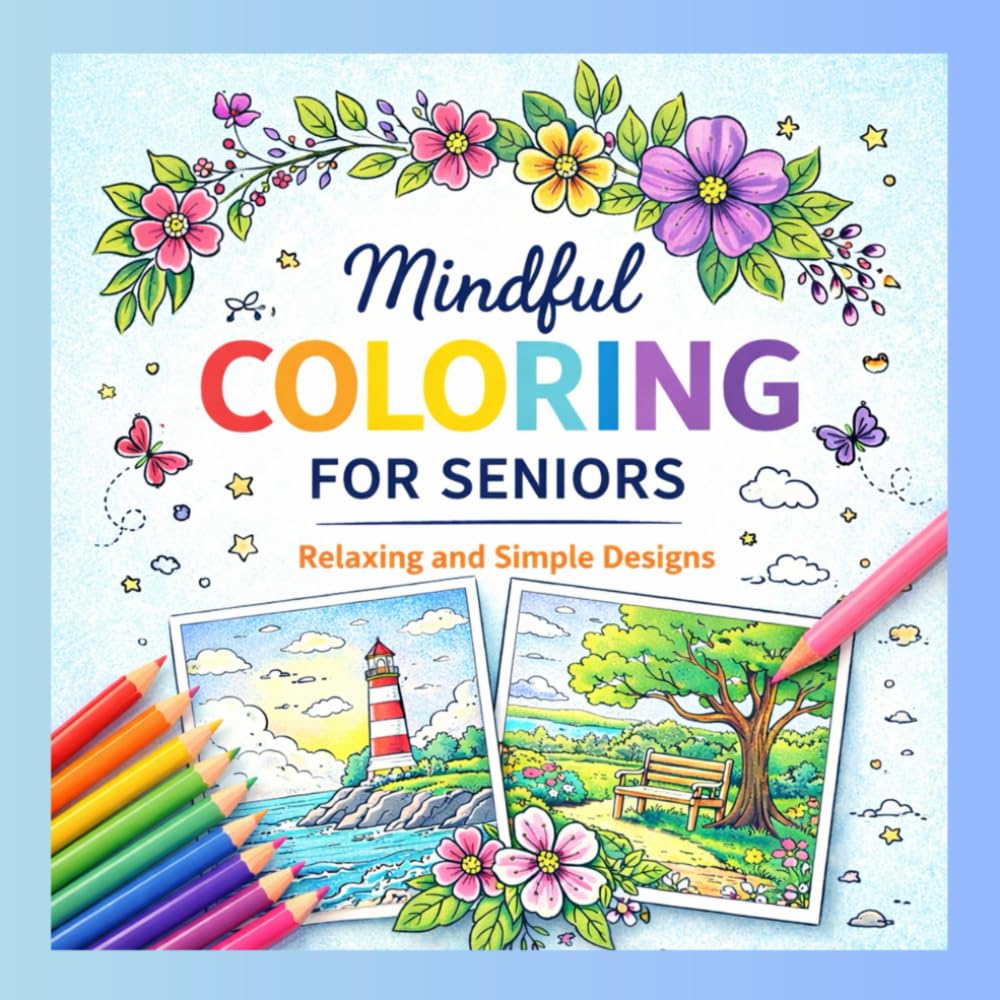 Mindful Coloring for Seniors: Simple and Relaxing Coloring Book for Dementia, Alzheimer’s and Parkinson’s, Large Print Easy Coloring Pages with Bold ... and Stress-Relief Coloring Book for Seniors