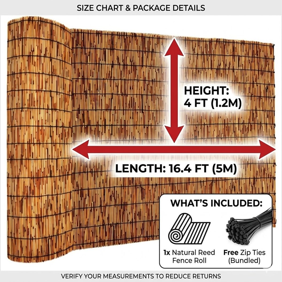 Brise Vue Jardin 1.2x5.0m Canisse en Roseau Naturel Protection Contre Le Vent et Le Soleil Clôture Extérieure Décorative avec Attaches pour Balcon et Terrasse(Natural,1.8mx5.0m)