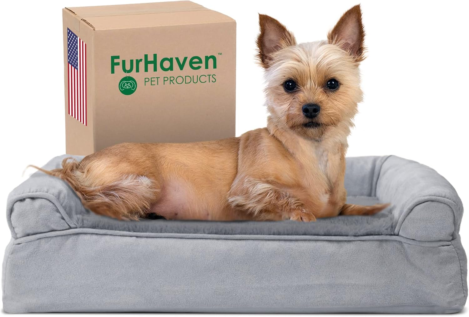Furhaven Pillow Dog Bed for Large/Medium Dogs w/ Removable Bolsters & Washable Cover - Quilted Sofa - Navy (Blue), Large