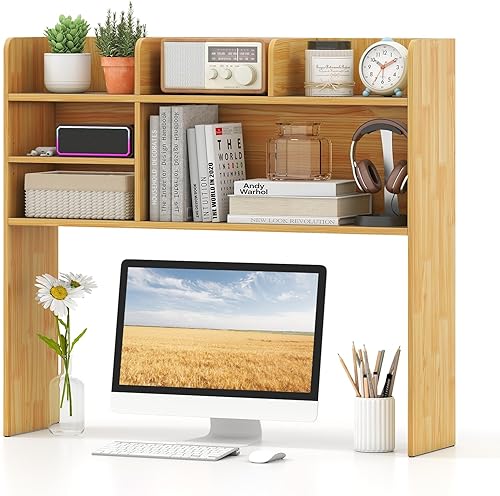 Vista 31 de Tangkula Estantería de escritorio, gabinete de almacenamiento de encimera de 37 pulgadas con 7 cubos y 3 estantes ajustables, organizador