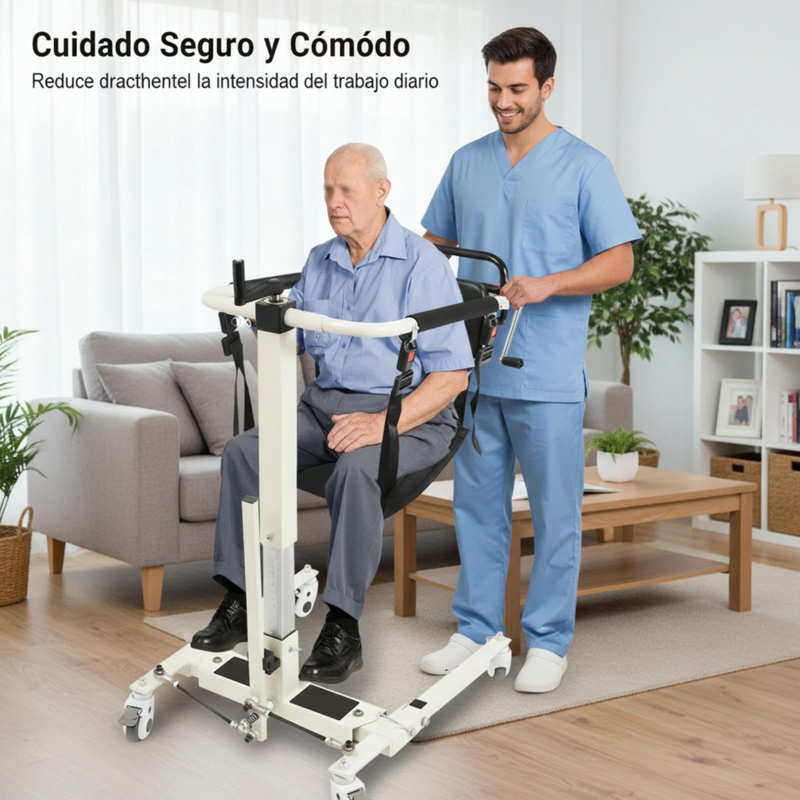 Silla de transferencia para pacientes, elevador de pacientes para casa y coche, altura del asiento ajustable 35-70 cm, capacidad de usuario de 120 kg, adecuada para personas con un ancho corporal de