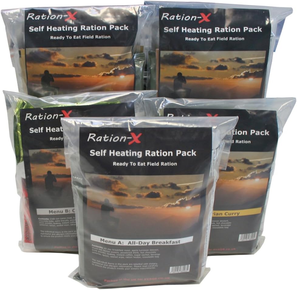 Pack of 5 Self Heating Field Ration Packs Ready To Eat Meals Menu A