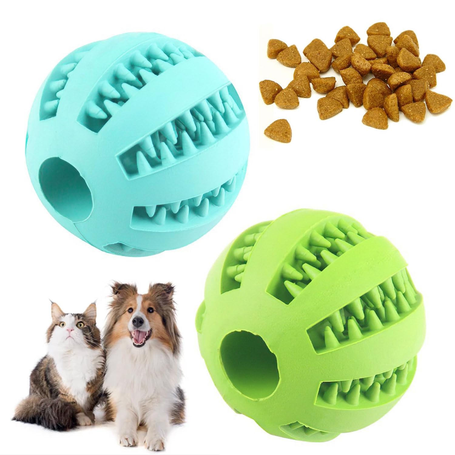 hzbaiyi 2 Pcs Pets Dog Treat Toy Ball Dog Puzzle Toy Interactive Toys for Boredom Teeth Cleaning Chew Toys for Pet Puppies And Cats Interactive Toy Ball Relieve Anxiety and Boredom (Blue + Green)