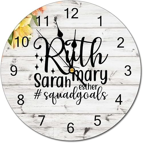 Ruth Mary Sarah Esther Squadgoals Wooden Clock Bible Verse Christian Religious Quotes Jesus Retro Wall Clock Quartz Silent Clock Home Decorative