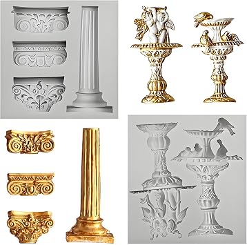 Roman Column Silicone Mold Decorative Clay Mold | Decorative Columns and Angels, Marble Pillar Design, For Chocolate Candy Gum Clay