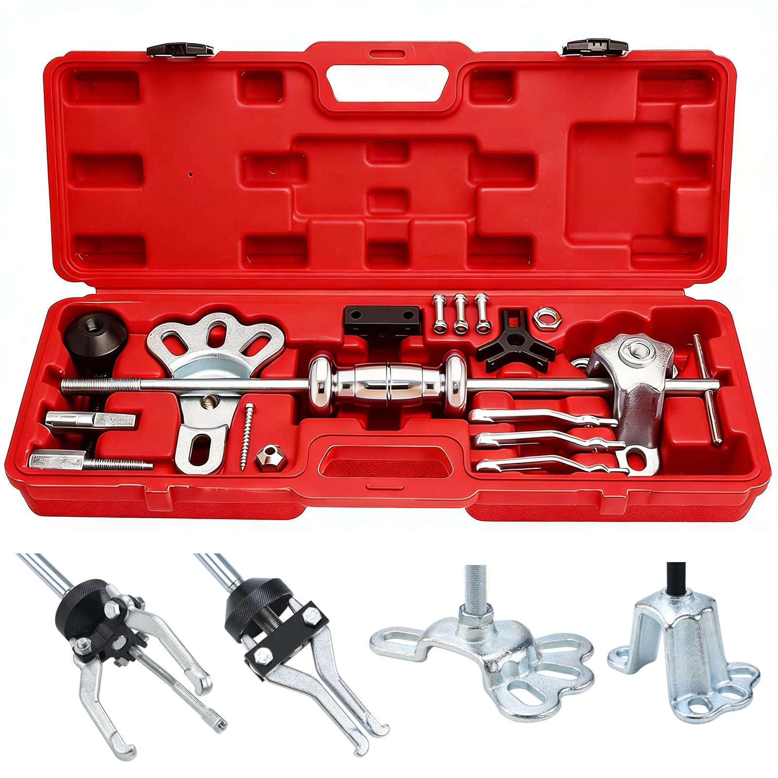 FreeTec 9-in-1 Radlager Abzieher Radnabenabzieher Set mit Gleithammer, 2/3 Backen Lager Innenlager Auszieher Innenabzieher, Vorder- und Hinterradnabe Abzieher Gleithammer Dentzieher für Autoreparatur