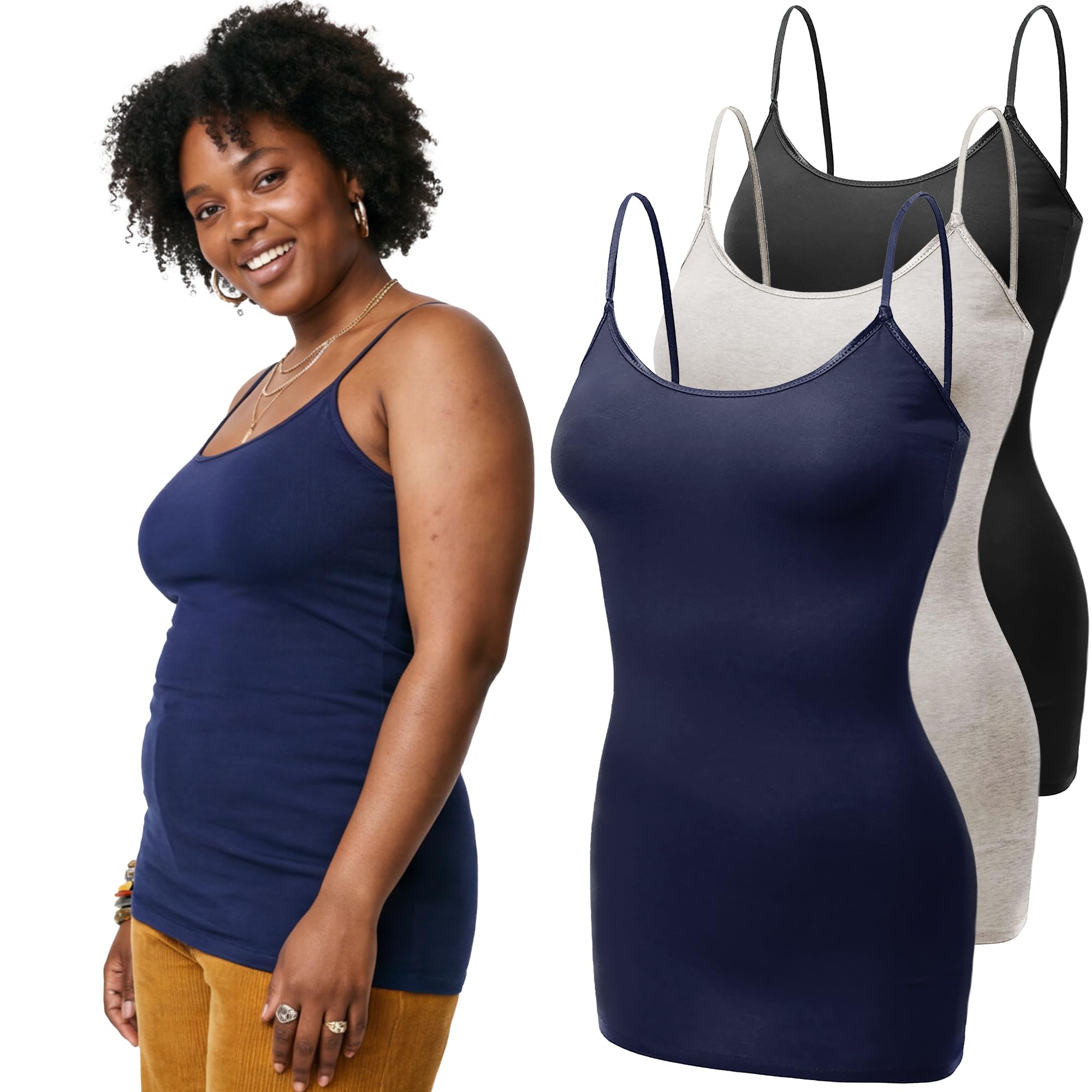 Emmalise Women's Basic Casual Long Camisole Adjustable Strap Cami Layering Top