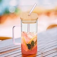 Vista 8 de Hemoton Beber con tapa de bambú y juego – Taza cuadrada de 13.5 oz (13.5 fl oz) con asa, vasos de café helado (rosa)