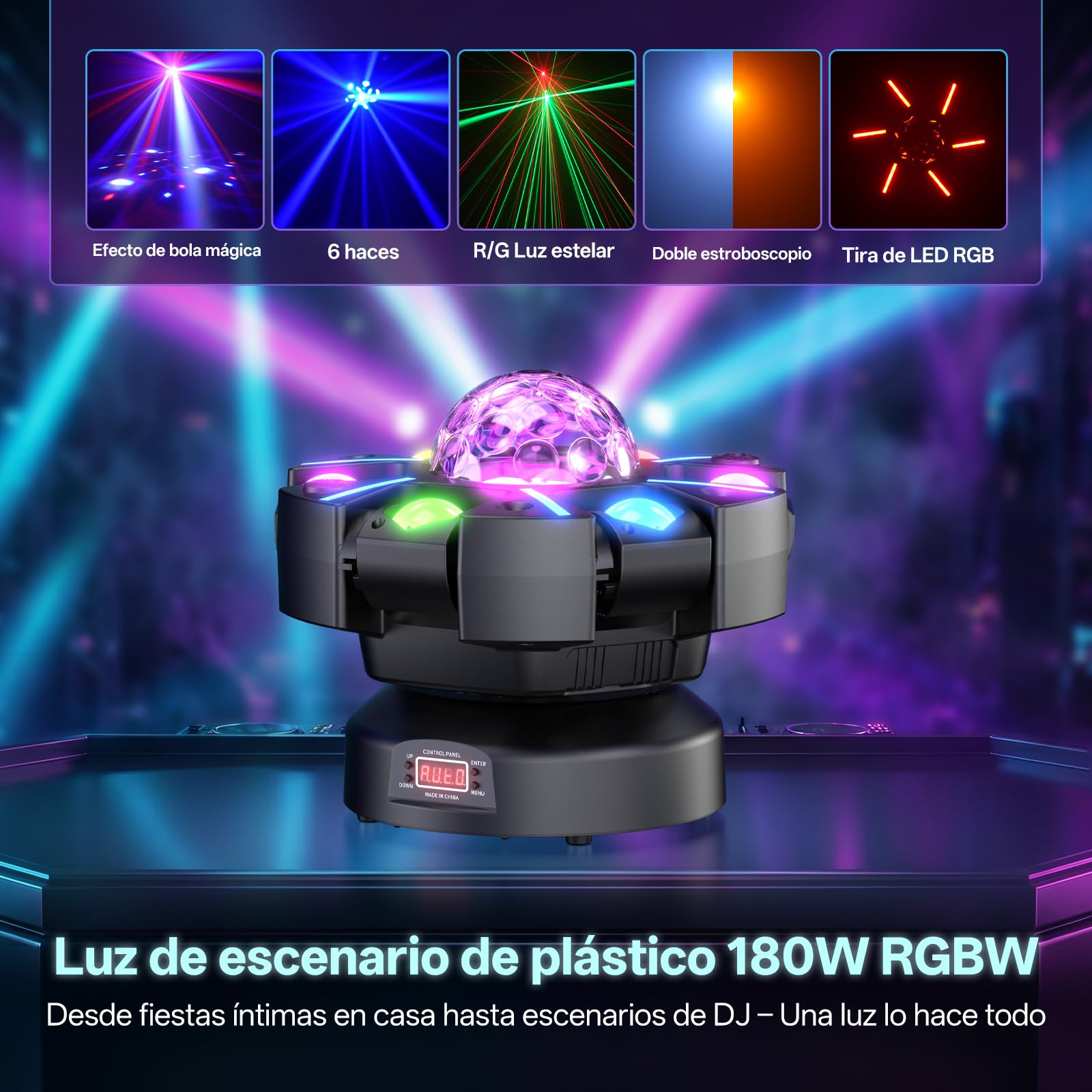 180W Lyre LED Beam Lumière de scène avec Télécommande,Jeux de Lumiere RGBW Disco Lumière,DMX512 éclairage de soirée DJ Jeux de Lumiere, Magic Ball Stroboscope pour Soirée Bar Mariage DJ Club