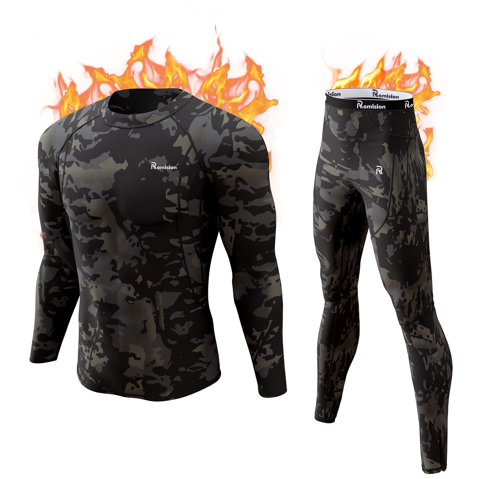 romisionLong Johns Thermal Underwear for Men Fleece Lined Base Layer Set Top and Bottom for Cold Weather XS-4XL