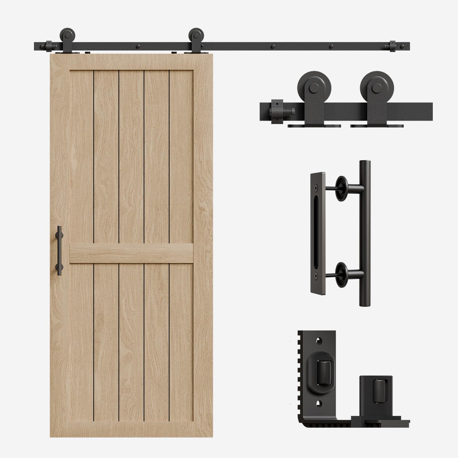 Kit Porta Scorrevole, 6FT/182CM Binario per Porta Scorrevole, Colore Nero Barn Door Hardware Kit, Include Guide a Pavimento Regolabili