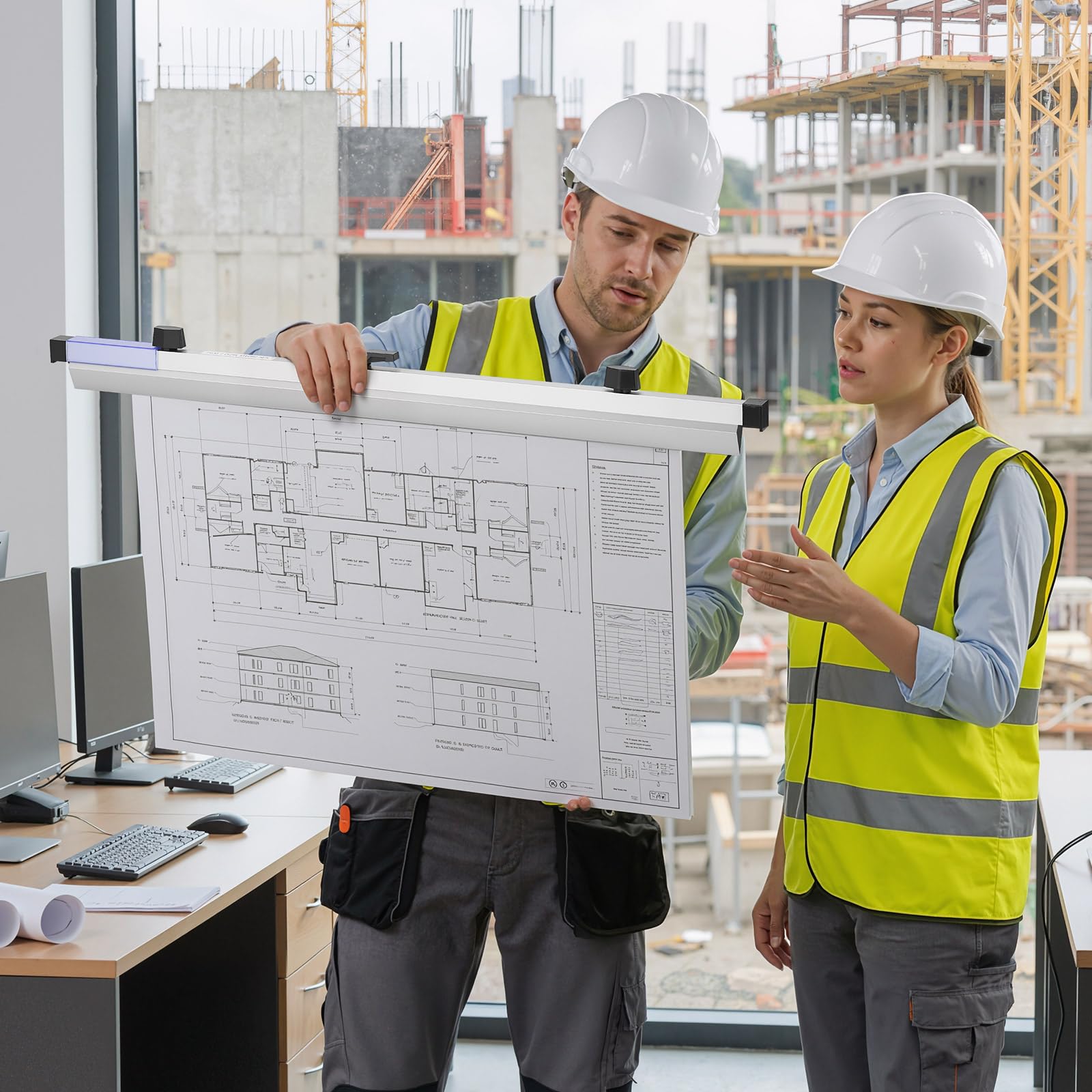 VEVOR Abrazaderas Colgantes para Planos, Ancho de 610 mm, Paquete de 12 Piezas, Tiras de Encuadernación, Estructura de Aluminio, Soporte de Almacenamiento para Planos de Ingeniería Carteles Dibujos