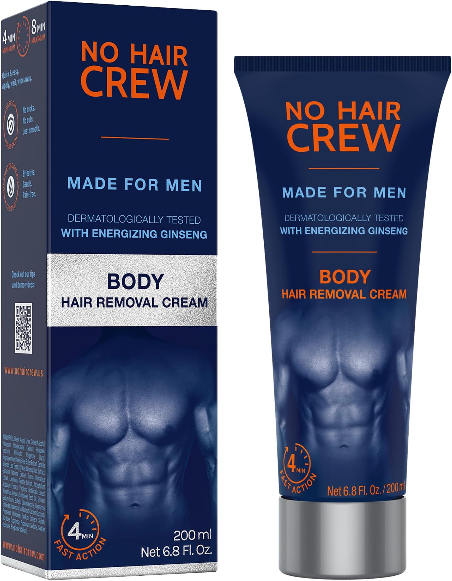 Body At Home Hair Removal Cream for Manscaping Unwanted Hair with Energizing Ginseng, Premium Depilatory, Painless & Flawless, Made for Men, 200ml